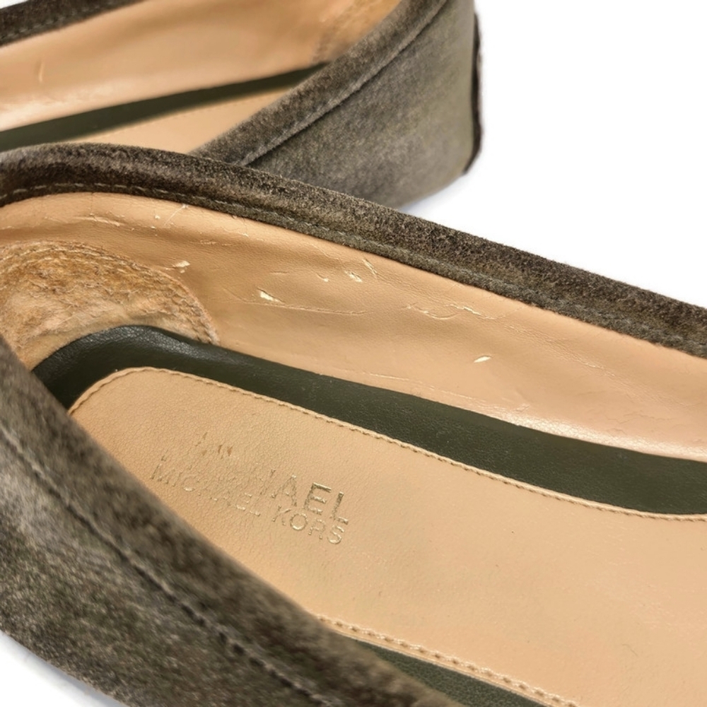 Michael Kors Fulton Dark Olive Green Suede Gold MK Logo Slip-On Driving Loafers - Picture 13 of 14